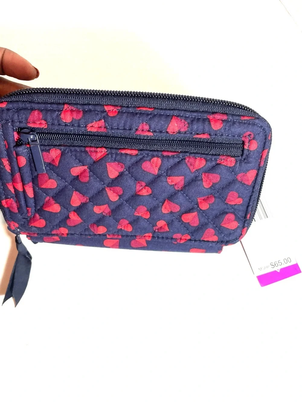 Vera Bradley Iconic RFID Wallet Navy Red Hearts NWT No Wristlet Strap